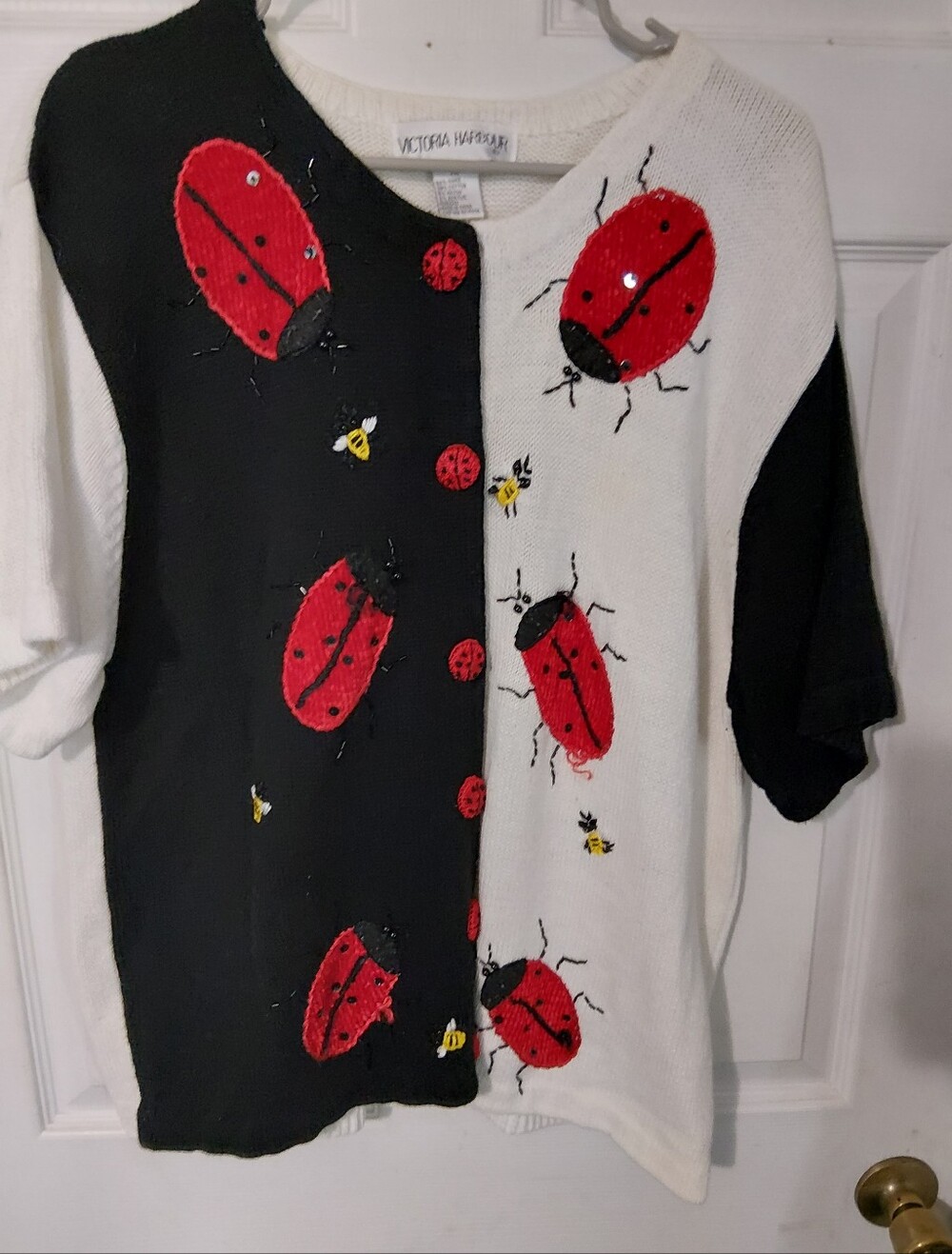 Victoria Hagan Kids Black & White Ladybug Knit Top with Red Accents